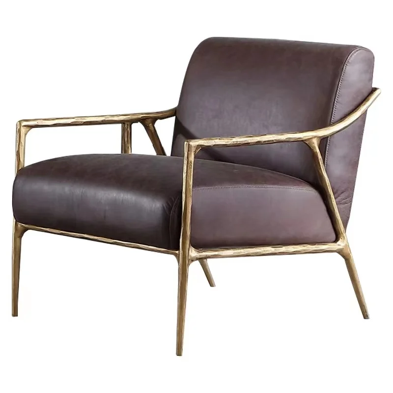 أثاث غرفة المعيشة مزورة النحاس المخملية النعال كرسي معدني الساق الجلود الحديثة كرسي غير رسمي #1