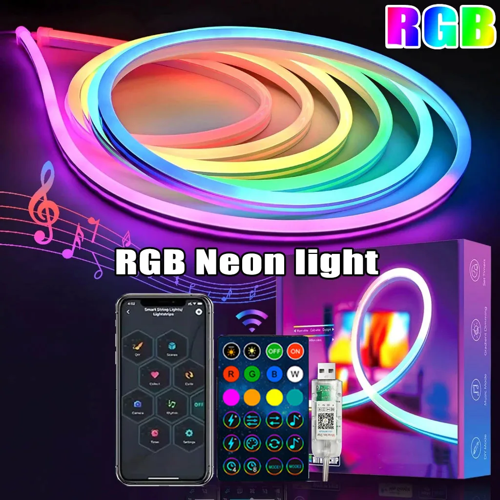

5V RGB Неоновая лента 1M 2M 3M 5M USB Водонепроницаемая гибкая лента Неоновые огни с пультом дистанционного управления Bluetooth для домашнего декора