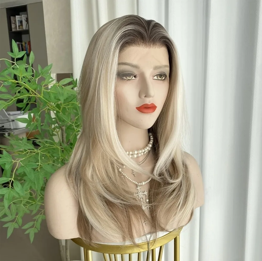 Ash Blonde Brown HD Lace Wig - Small  Blend Highlights Wavy Curly