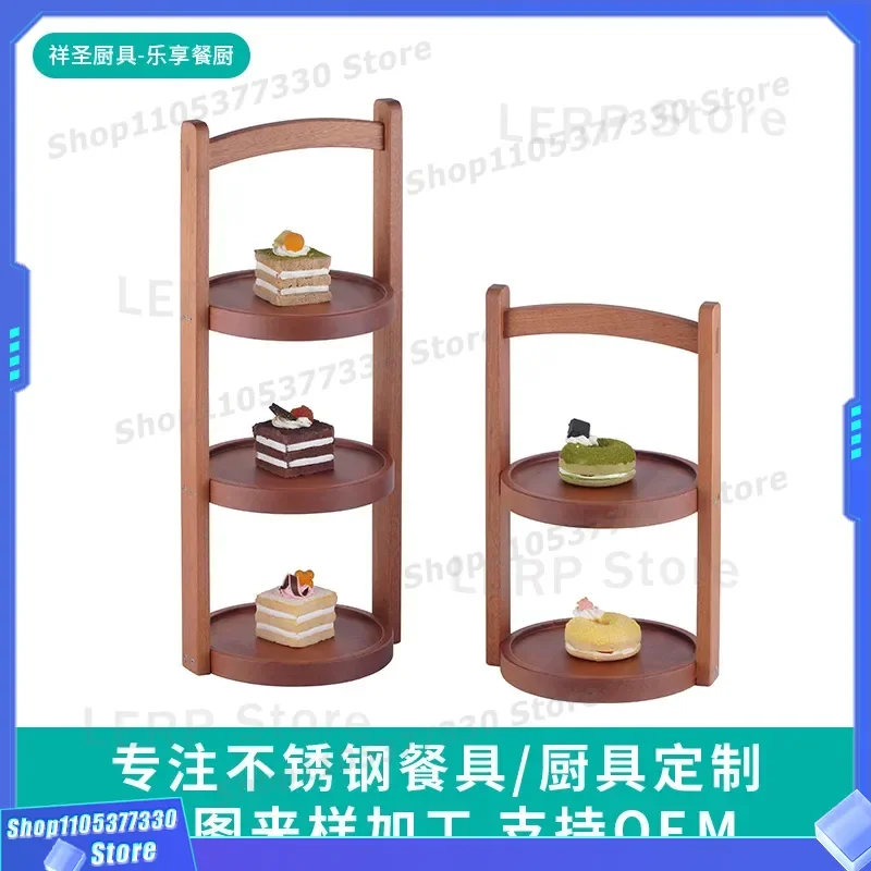 Multi Layer Wooden Dim Sum Rack Japanese Style Cake Stand Afternoon Tea Dessert Plate Fruit Serving Tray Shabili Wood Holder