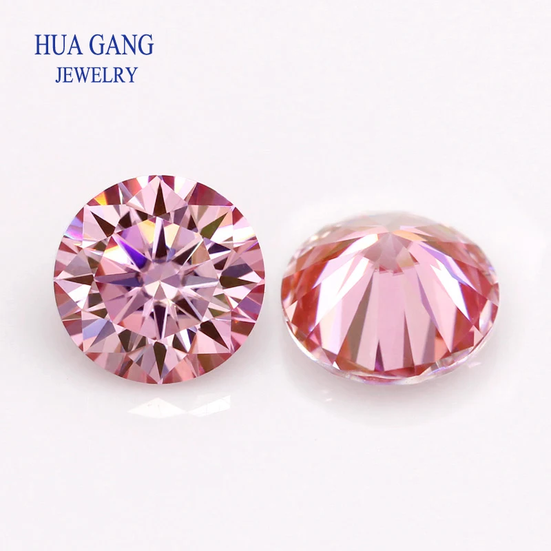 Round Pink Color Moissanite Stone0.5ct 1.0ct 2.0ct 3.0ct VVS1 Excellent Cut Grade Test Positive Lab Diamond With GRA