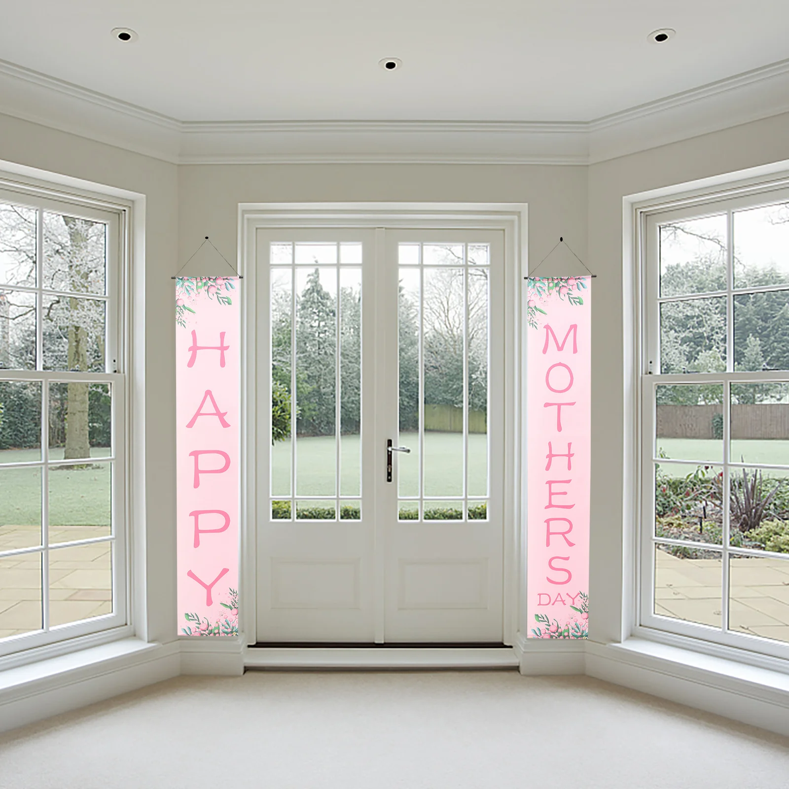 

1Pair Door Banner Happy Mothers Day Decorative Polyester Bunting Hanging Wall Banner Front Door Party Celebration Ornament