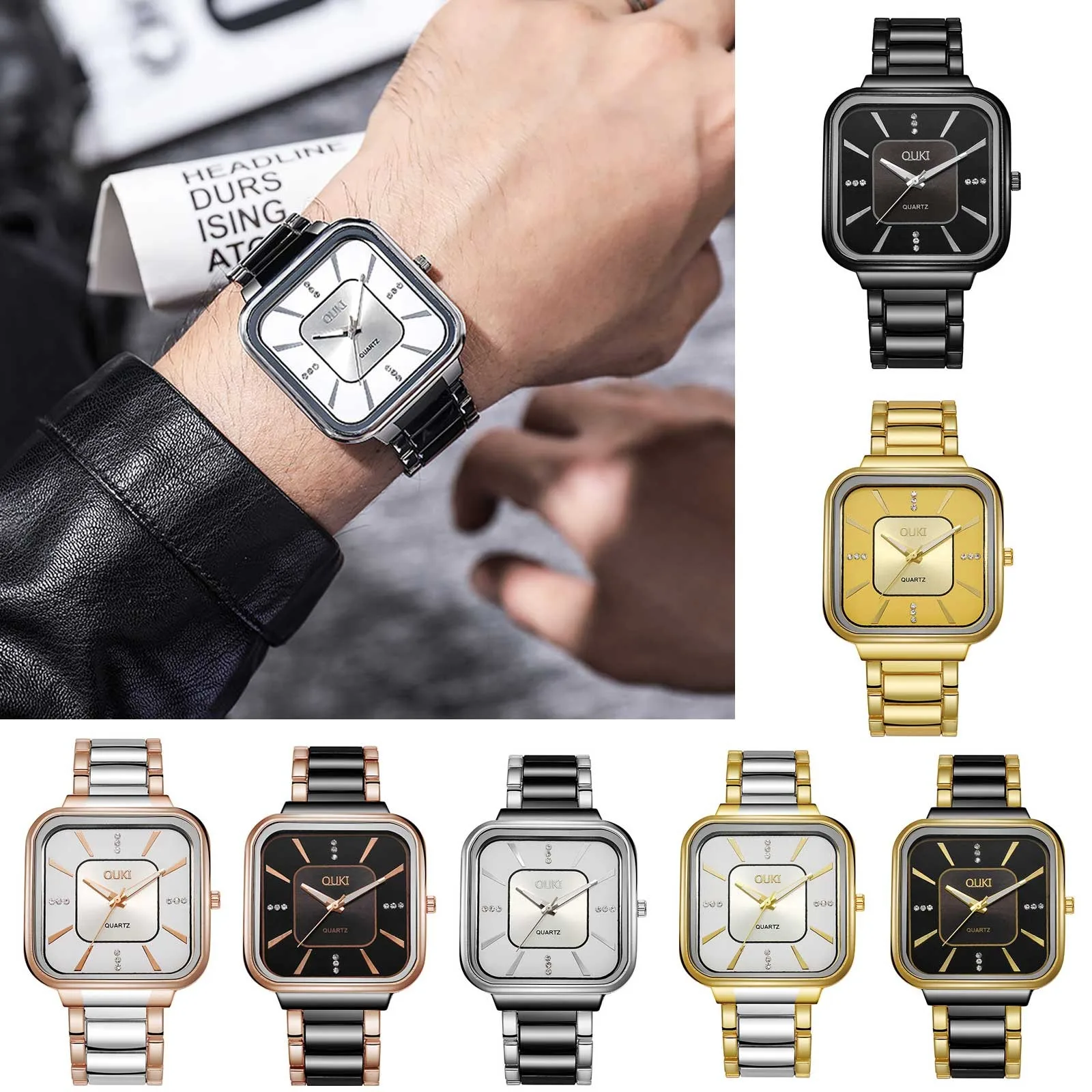 Square Dial Watch Fashion Casual Wristwatch Stainless Steel Strap Timepiece Quartz Movement Quartz Watch Accessory Gift Clock T1