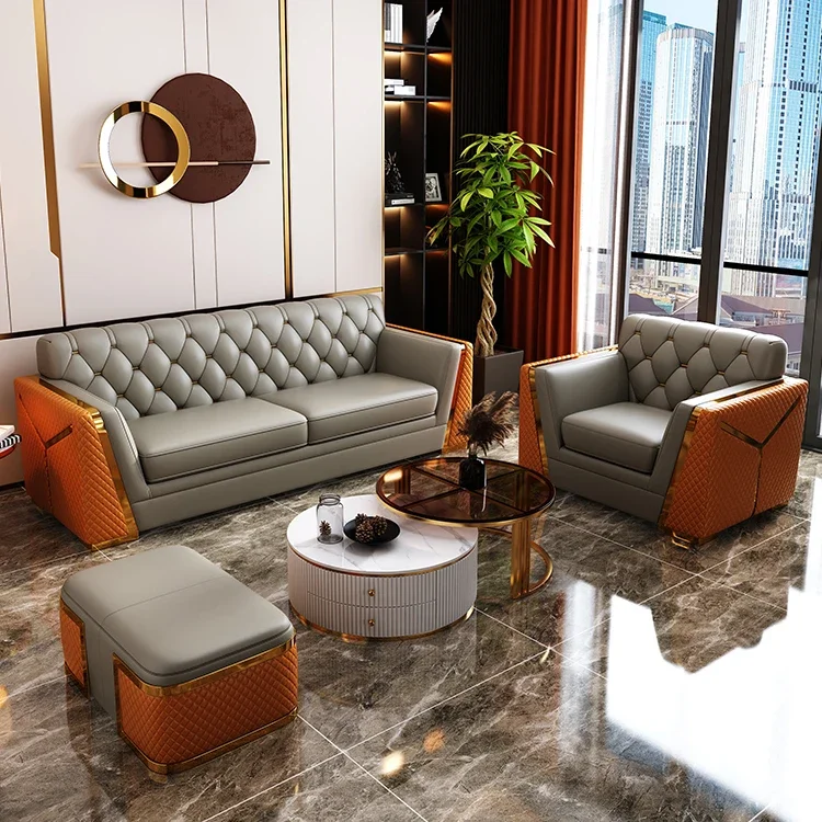 Luxury Leather Sofa Modern Living Room Design Chesterfield Sofa Set Furniture for Home Hotel Office