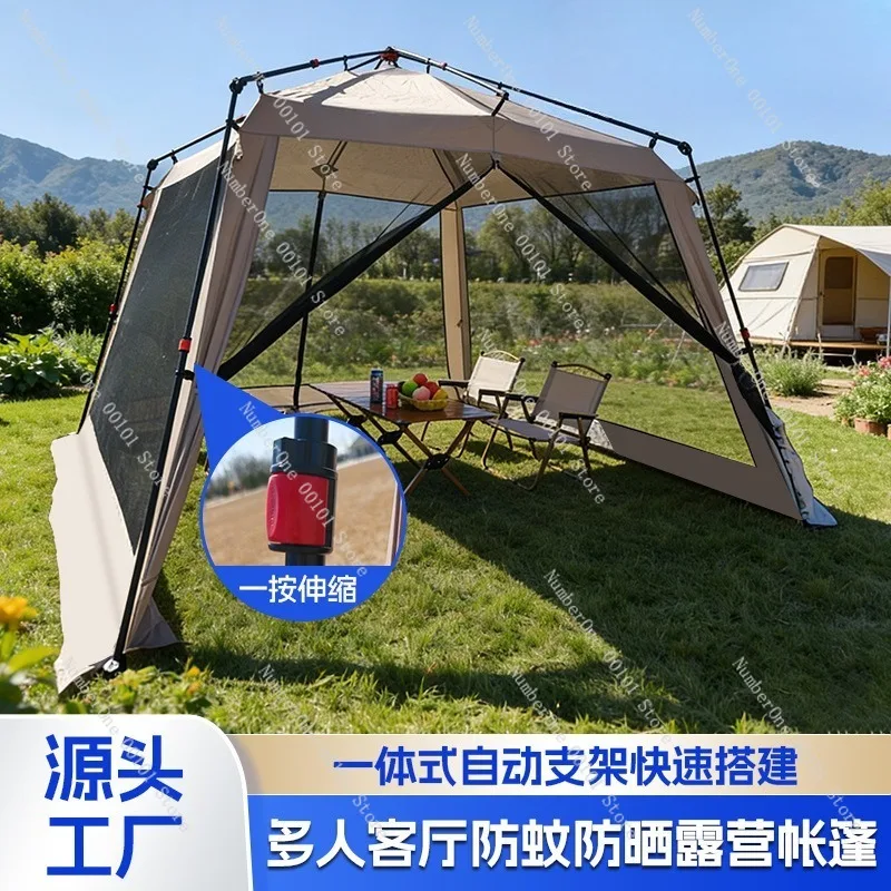 Spacious Canopy Style Fully Automatic Quick Open Outdoor Camping Tent Large Multi Person Sun Shelter with Mosquito Net Mesh UV