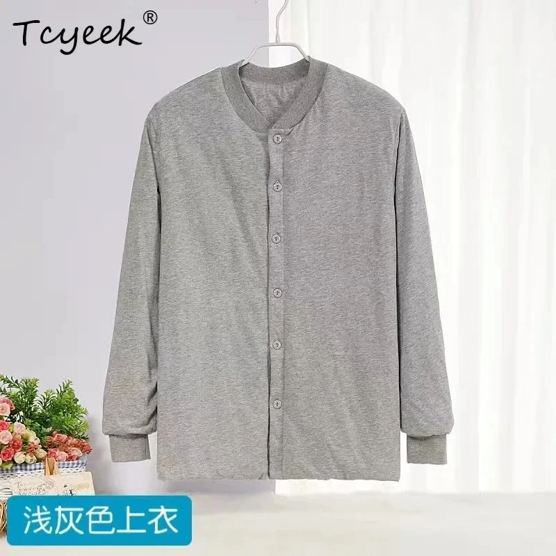 Tcyeek 100% سترة مبطنة بالحرير التوت ، معطف دافئ سميك طويل من ألياف الحرير ، رجال في منتصف العمر شتاء جديد C418100JD #2