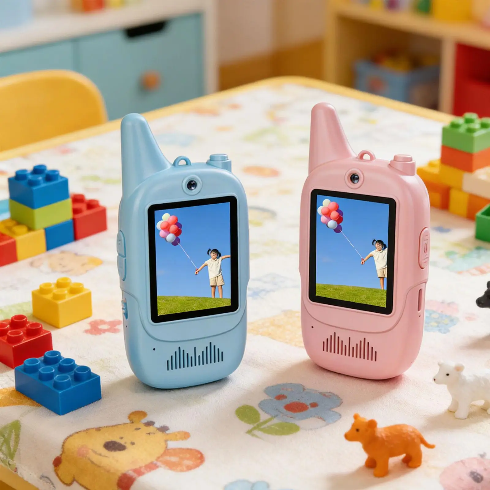 2 Pieces Kids Walkie Talky, Birthday Gfits Video Intercom Cute Family Games Long Range Rechargeable, for Boys Girls Kids
