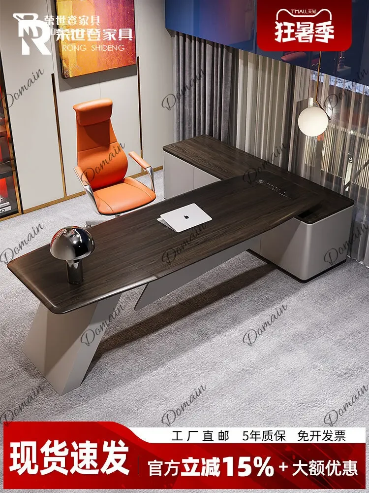 BJ Modern Luxury Executive Desk With Real Wood Veneer, Irregular Shape High Gloss Lacquer Office Desk For Boss