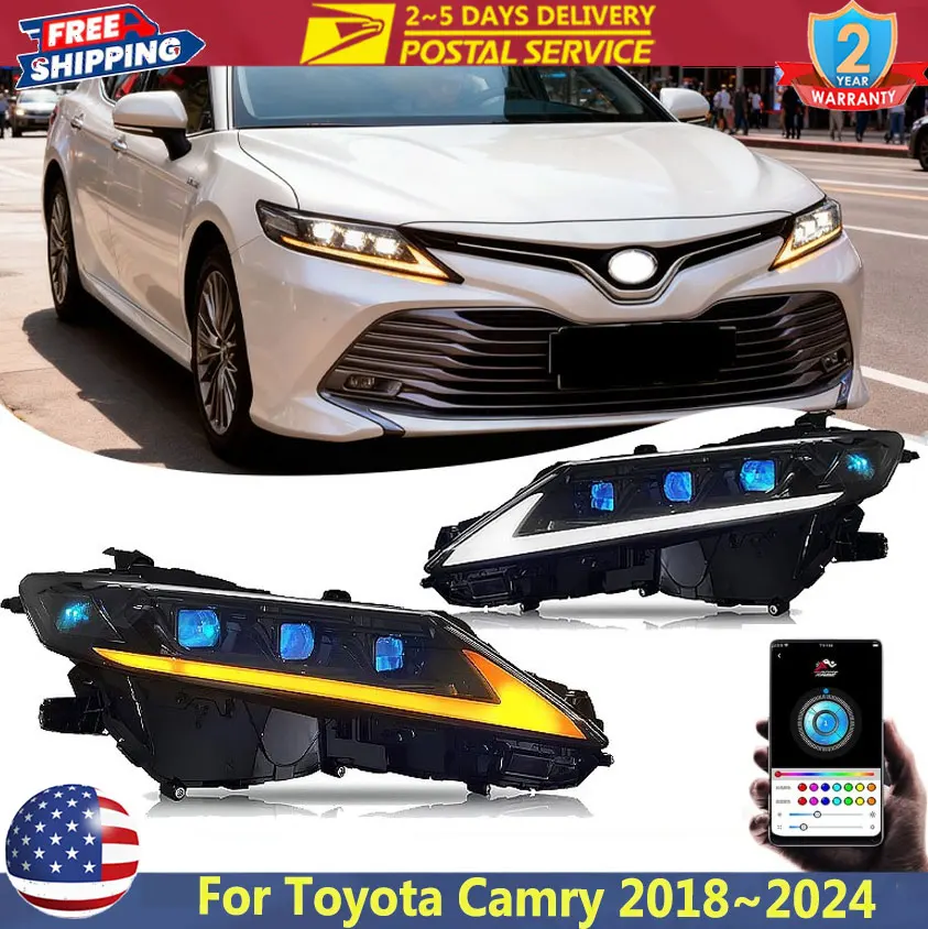 

Tri-Beam RGB LED Headlight For Toyota Camry 8th LE SE XSE LE XLE TRD 2018~2024 LED Demon Eye Front Lamps Assembly Turn Signal