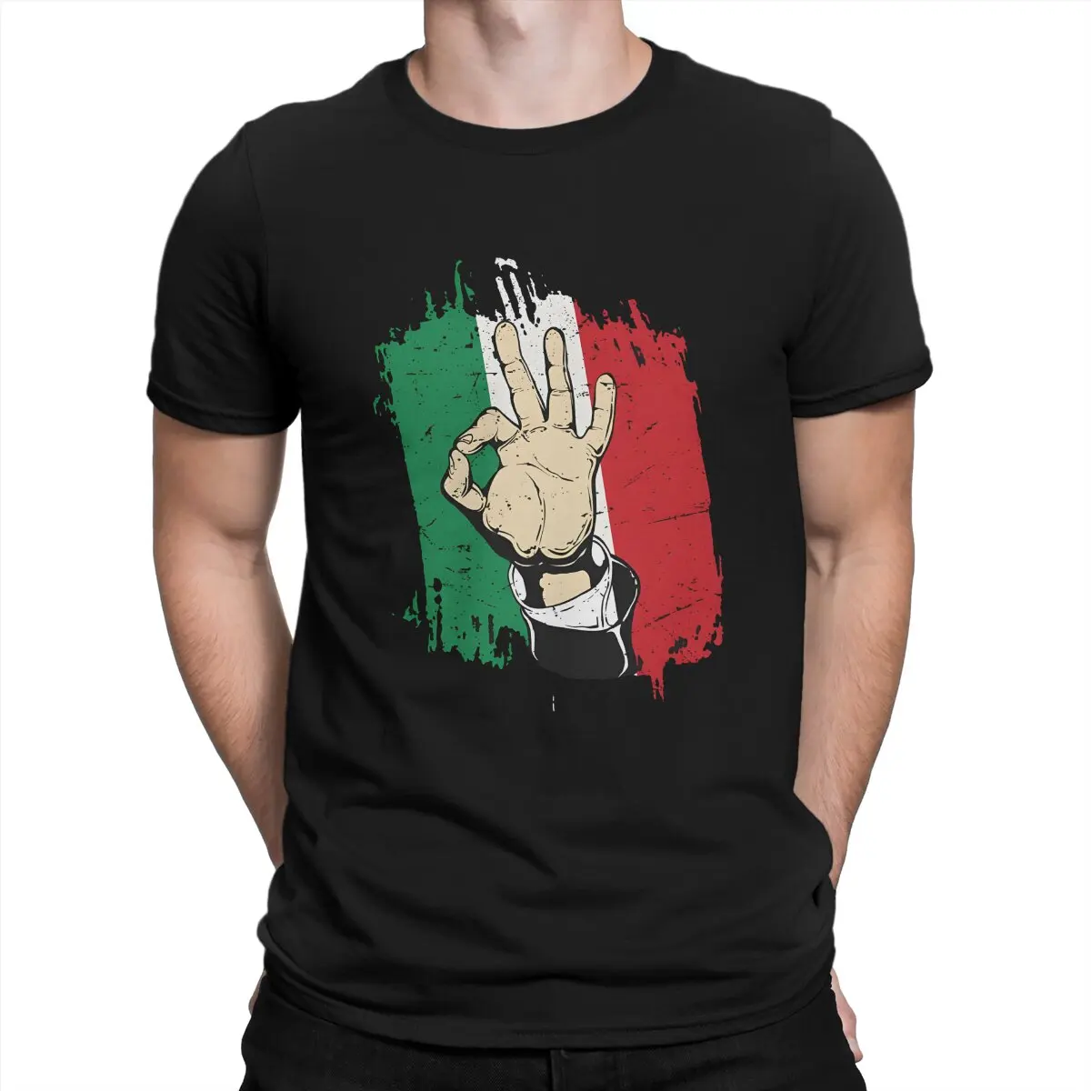 Hand Gesture T Shirts For Men Cotton Funny T-Shirt Crew Neck Italian Gift Tee Shirt Short Sleeve Tops 4XL 5XL