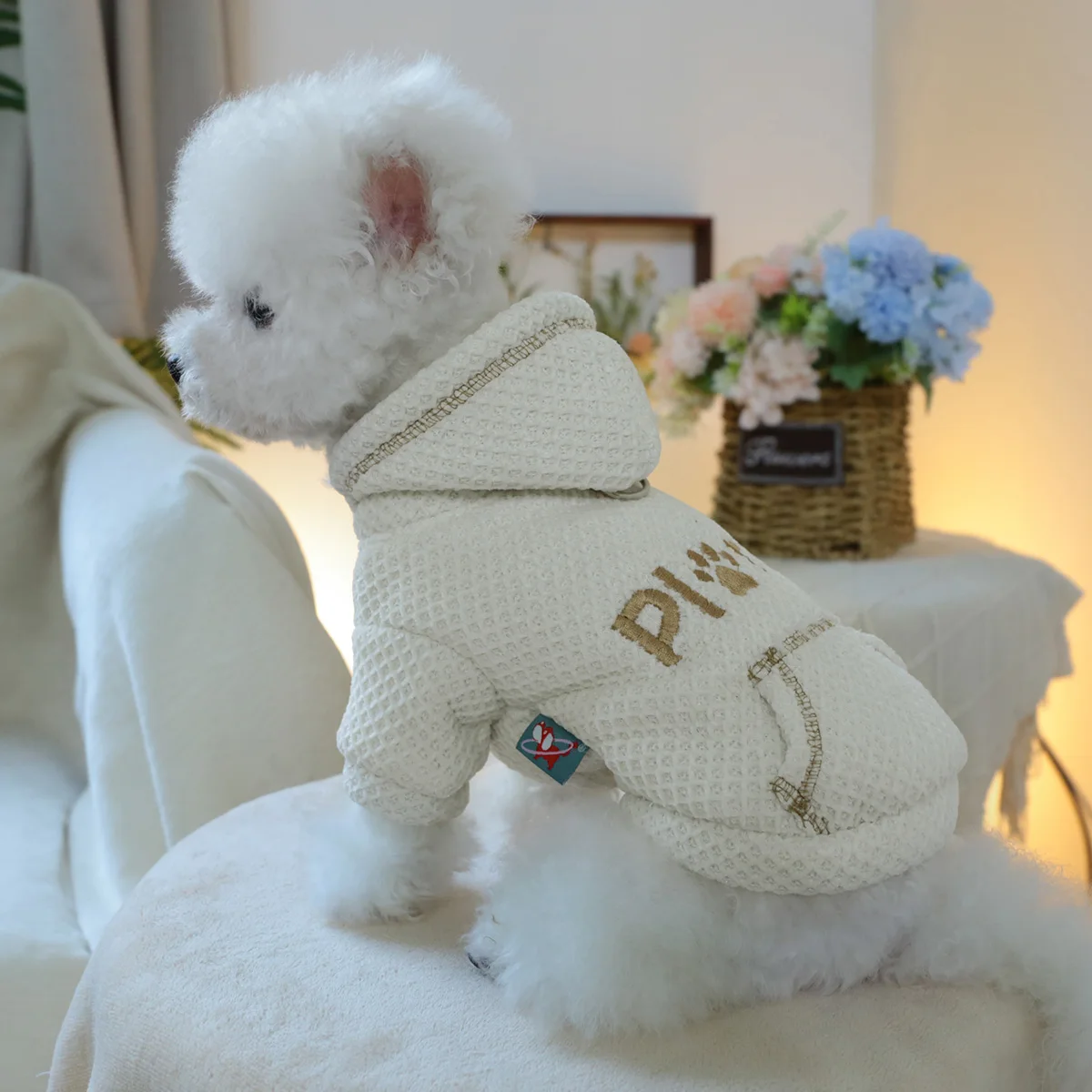 1PC Pet Clothing Plan A Hoodie for Autumn and Winter Thickened Warm Rice White Coat Suitable for Small and Medium sized Dogs