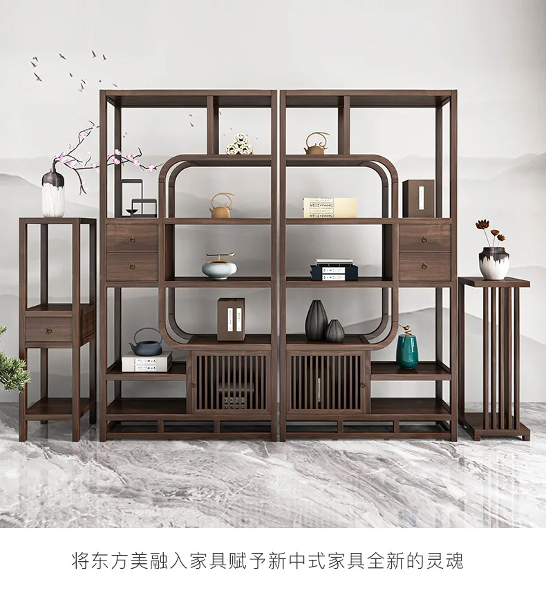 Yjq new Chinese solid wood bogu display stand living room display cabinet Duobao Pavilion new Chinese solid wood bogu stand
