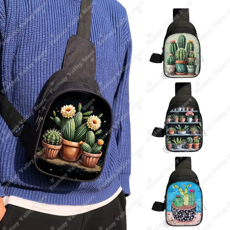 

Cute Watercolor Succulents Plants Cactus Pattern Chest Bag Women Crossbody Bags for Travel Shoulder Bags Key Phone Holder