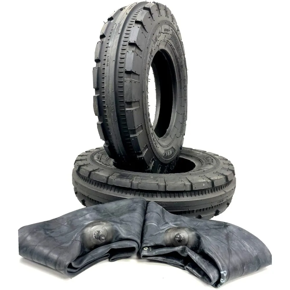 4.50-10 Three Rib F-2 Tri-Rib 6 Ply Rated Tractor Tires W/Tubes 450X10, Superior Traction, Durability, and Stability for PR