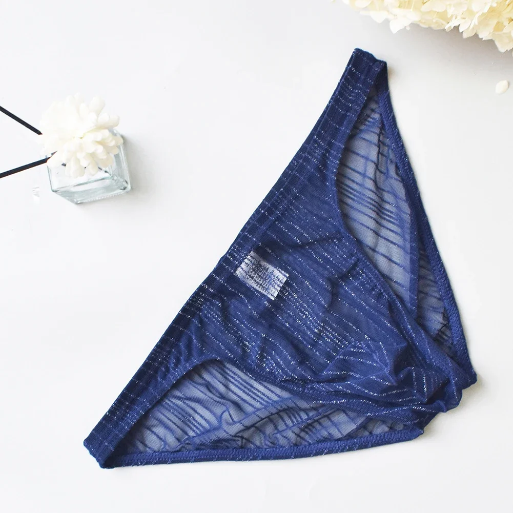 Striped Men Fashion Hot Briefs Mesh Pouch Breathable Underwear Underpants Low Waist Panties See Through Casual