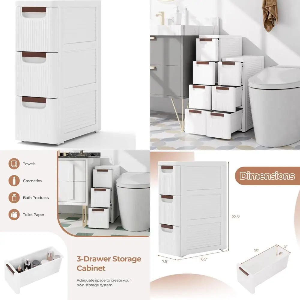 

3-Drawer Rolling Storage Cart - Plastic Dresser Organizer for Office, Classroom, Bedroom, Bathroom, Art, and Craft Supplies