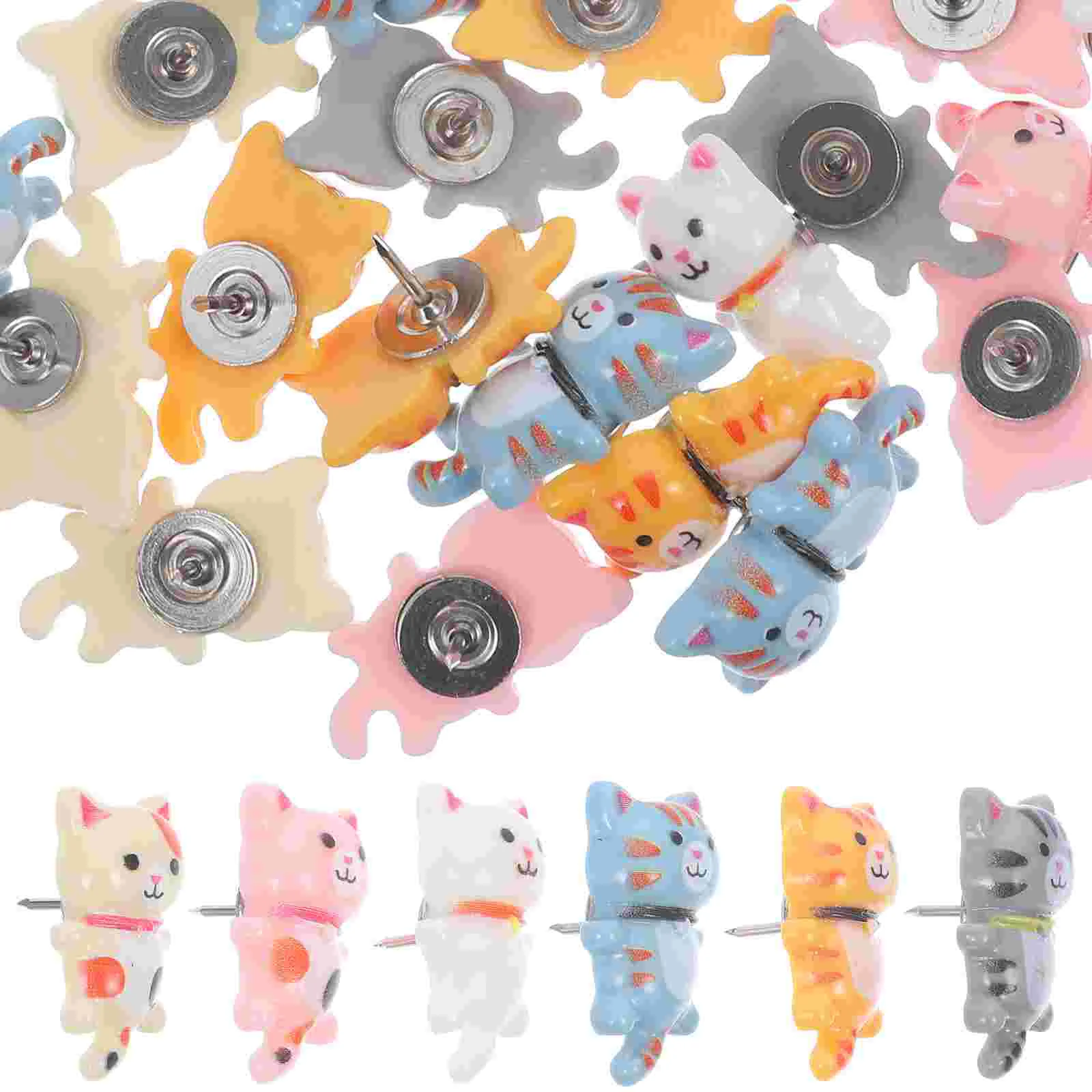 30 ชิ้น Long Tail Cat Push Pin ตกแต่ง Pins Thumb Tacks สําหรับผนังเรซิ่นโลหะ Office