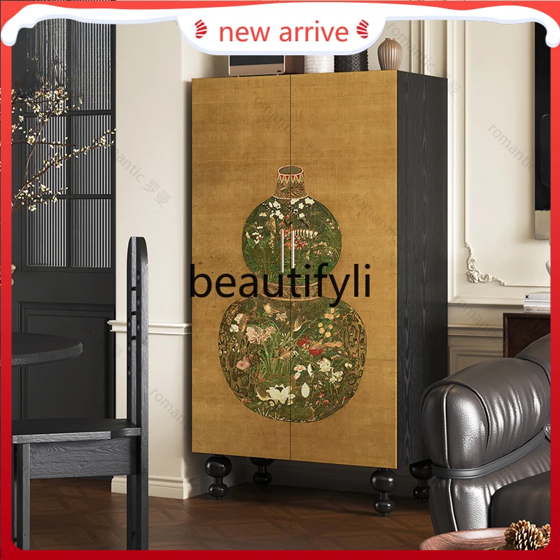 

D2520 Medieval gourd wardrobe integrated against the wall, installation-free solid wood storage cabinet