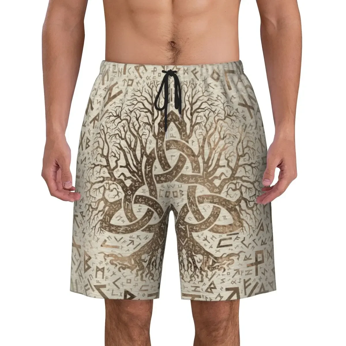 Tree Of Life With Triquetra And Futhark Pastel Gold Swim Trunks Beachwear Beach Board Shorts Norse Yggdrasil Boardshorts