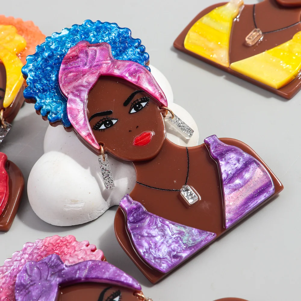 New Glitter Acrylic Bikini African Lady Brooches for Women 6-Color Beauty Black Girl Figure Brooch Lapel Pin Jewelry Accessories