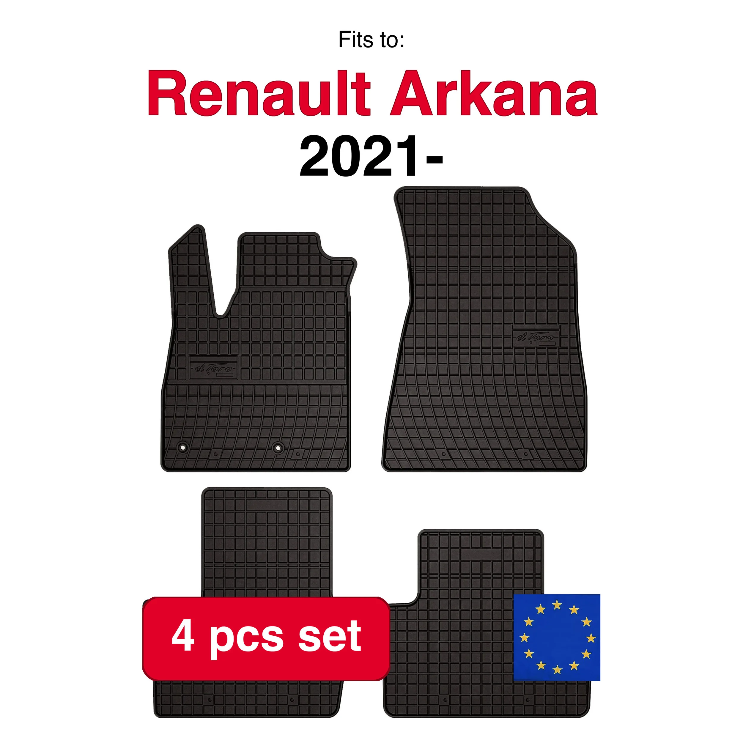 Rubberen autodeken voor Renault Arkana Crossover Soft Hybrid (2021-) -zwart, geschikt voor (4 stuks)