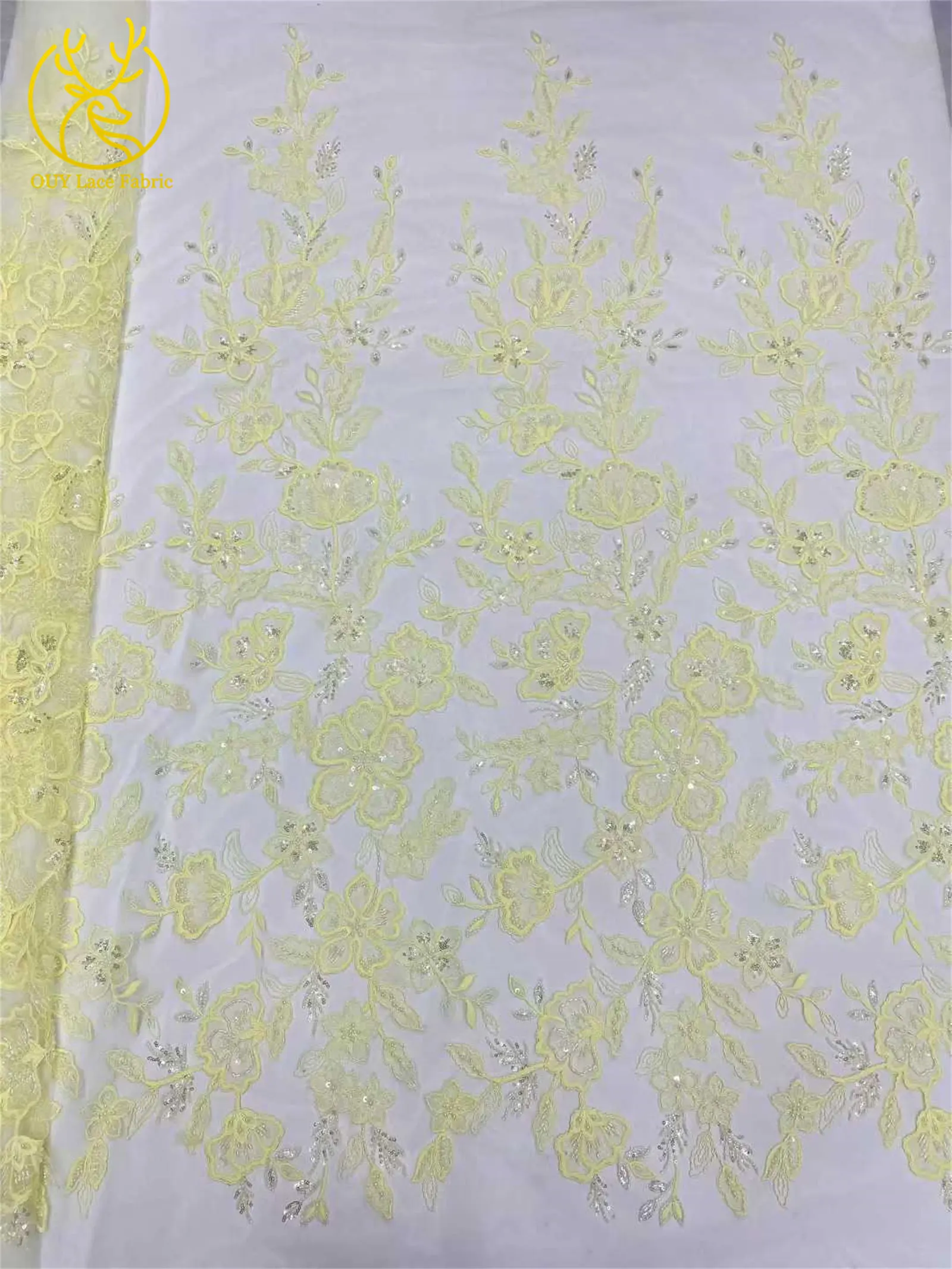 Damen Brautparty-Kleid Pailletten Tüll Bestickter Spitzenstoff 2026 Hochwertiger Nigerianischer Französischer Perlen-Spitzenstoff 5 Yards – Detail 13