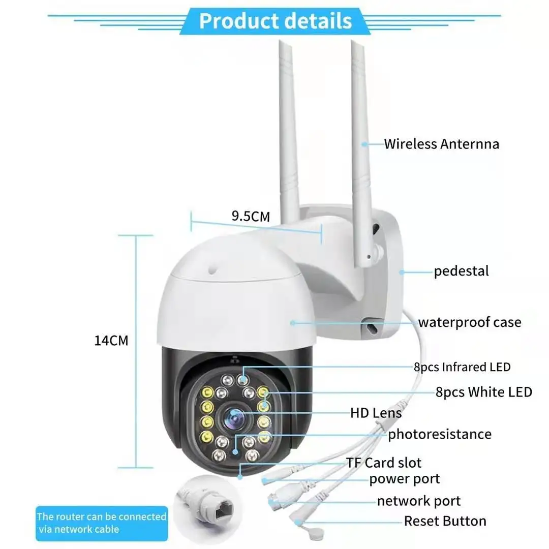 2MP 1080P Беспроводная PTZ IP-камера Полноцветная ИК-камера ночного видения Обнаружение движения Домашняя охранная сигнализация Радионяня Автоматическое отслеживание