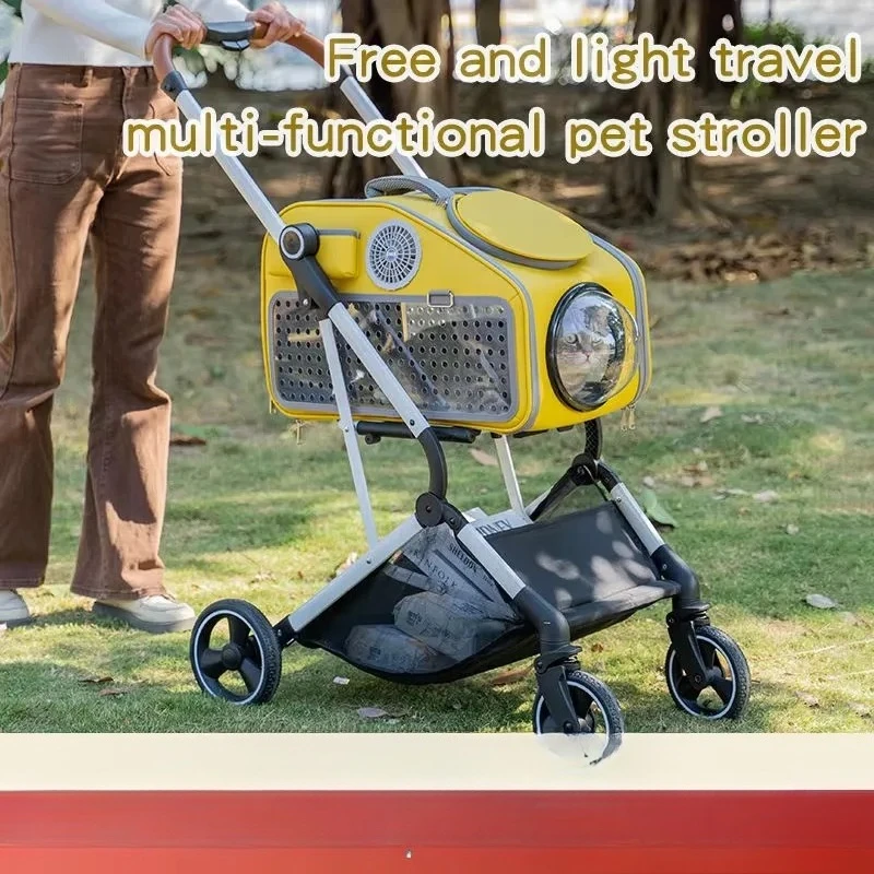 Luxury Designer Foldable Detachable Outside Pets Stroller Travel 4 Wheels Removable Carrier Pets Trolley Carrier Stroller