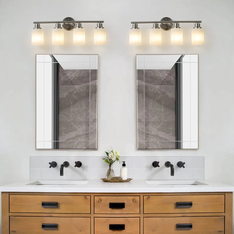 Exquisite Brushed Nickel 4-Light Vanity Wall Sconce Frosted Glass Shade Bathroom Hallway Fixture