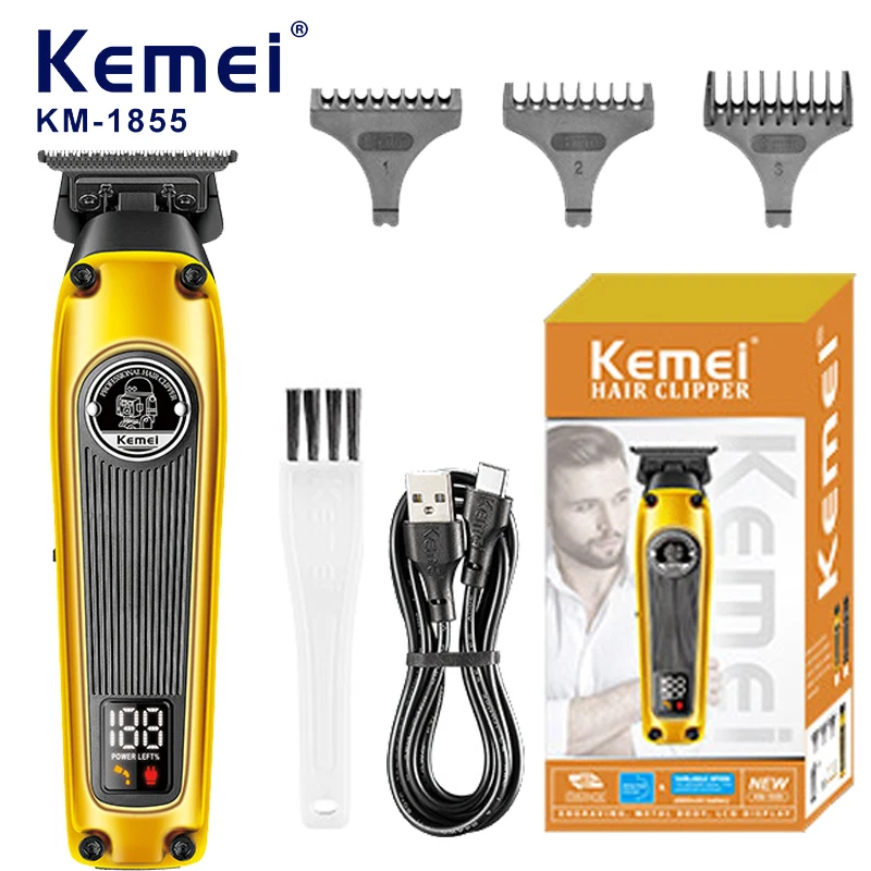 

KEMEI Hair Clipper for Men IPX7 Waterproof Hair Trimmer Rechargeable Hair Cutting Kit with Length Adjustment LED Display KM-1855