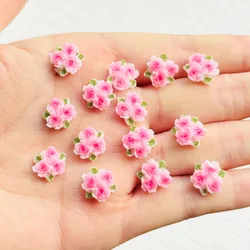 50 Pcs New Cute Mini Resin Cartoon Three Pink Peach Blossoms Flatback Ornament Jewelry Making Manicure Hairwear Accessories A42