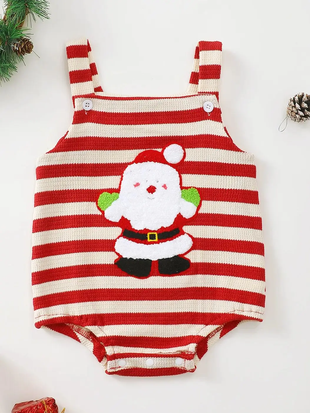 Weihnachten besticktes Muster Baby Strampler mit Trägern Urlaub Baby Body Säuglingskleidung Festliches Baby Outfit – Detail 2