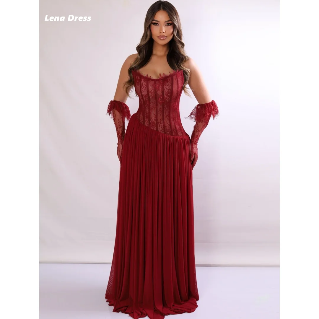 

Lena Customized Evening Dresses for Special Occasions Embroidered Lace Elegant Cocktail Dresses for Luxury Party Red Line A Prom