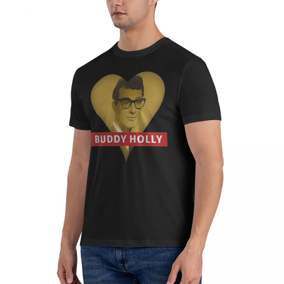 Fashion Love Buddy Holly T-Shirt for Men Crewneck Cotton T Shirts The Crickets Short Sleeve Tees Birthday Gift Clothes