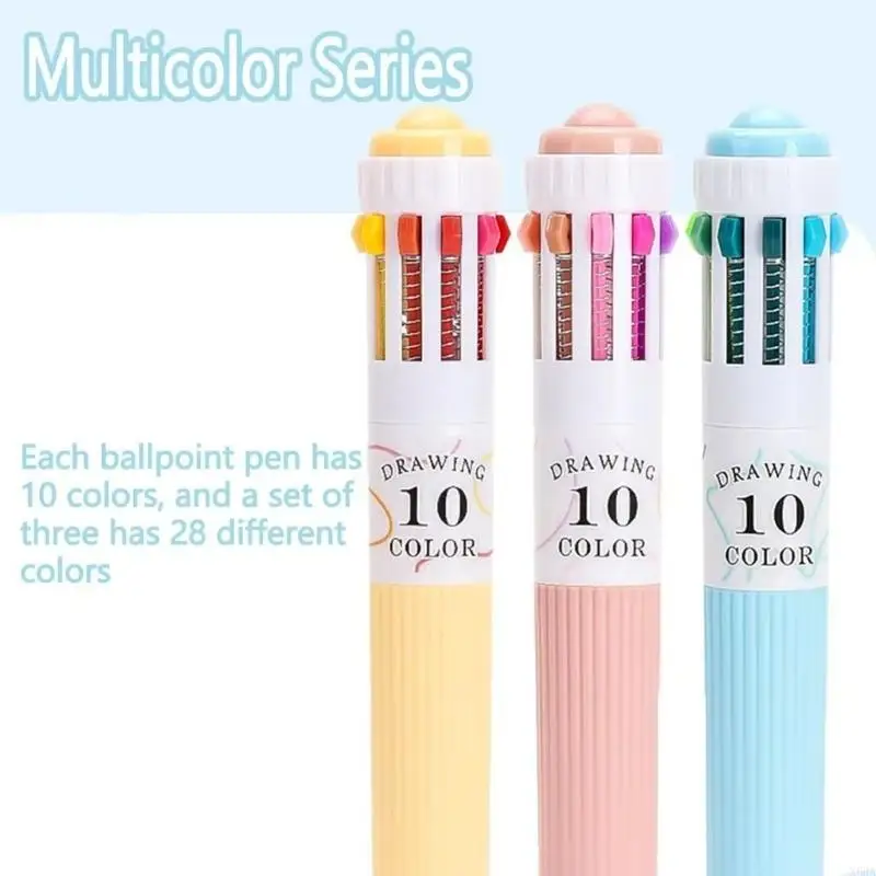X6HA 3PCS Pallpoint Pens Multicolored Pens 10-Color-IN-1 Artics Letractable Multicolored Leflable Throug