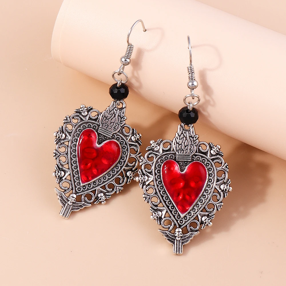 Vintage Witch Vampire Heart Earrings Gothic Cross Talisman Dangle Earrings Steampunk Royal Party Statement Jewelry Gifts