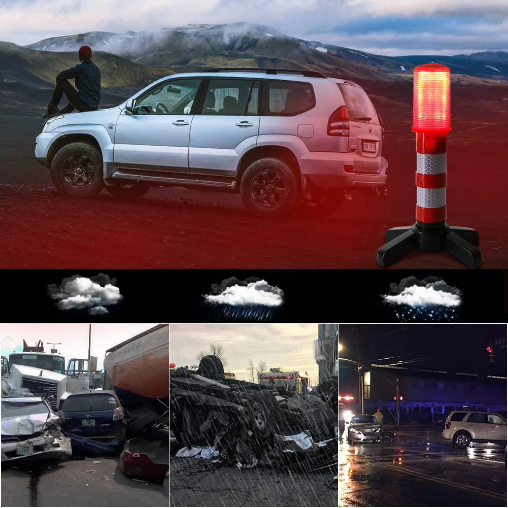 2pc LED Magnetic Flashlight Emergency Roadside Flares Detachable Stand Beacon Safety Strobe Light Warning Signal Alert SOS Lamps