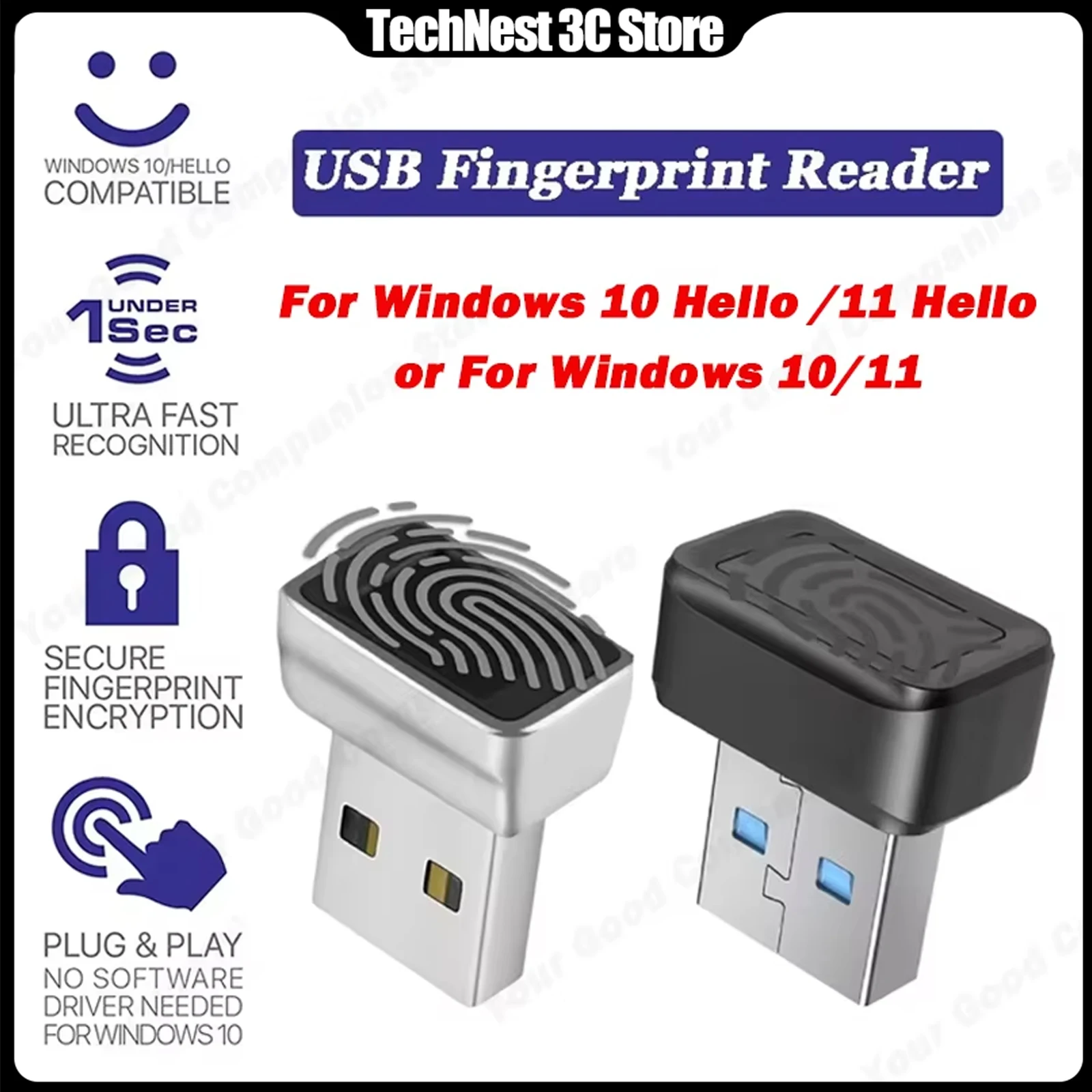 

USB-ключ-ридер отпечатков пальцев для Windows 10/11 FIDO U2F, портативный, с защитой от подделки, биометрический, миниатюрный, для обеспечения безопасности