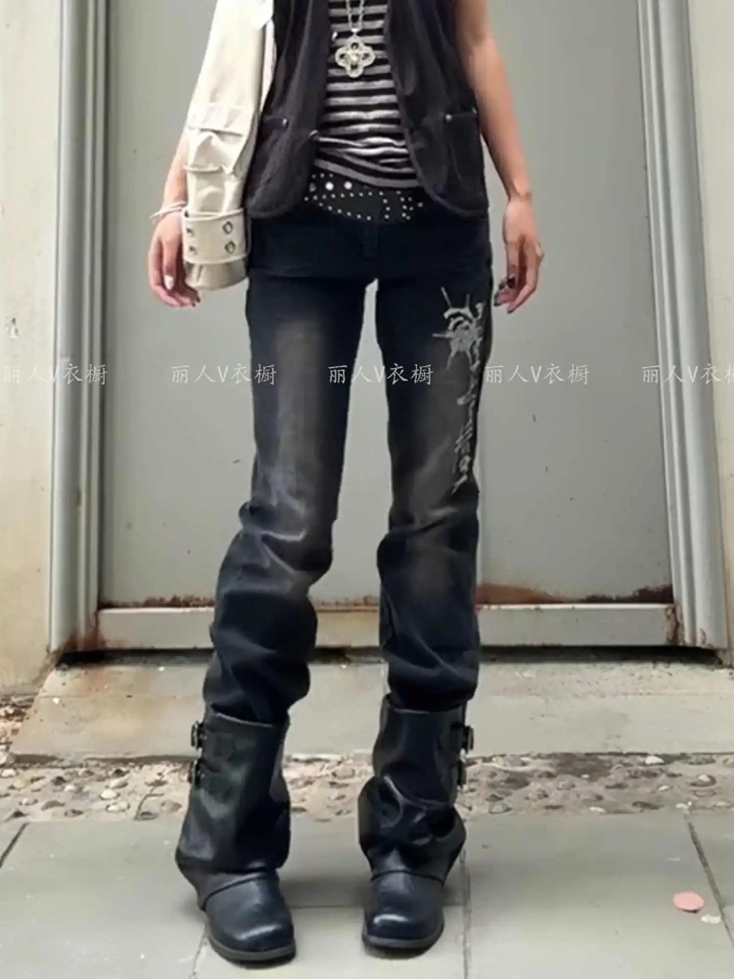 

Vintage Black Women Jeans American High Waist Fashion Mop Pants Streetwear Y2K Wide Leg Jean Female Trouser 2024 Denim Pants 4