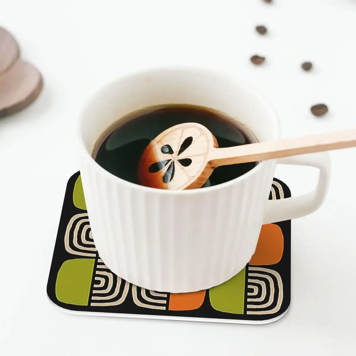 Half Concentric Circle Pattern Black Orange Green And Beig Coasters Kitchen Placemats Cup Mats For Tableware Pads Set of 4