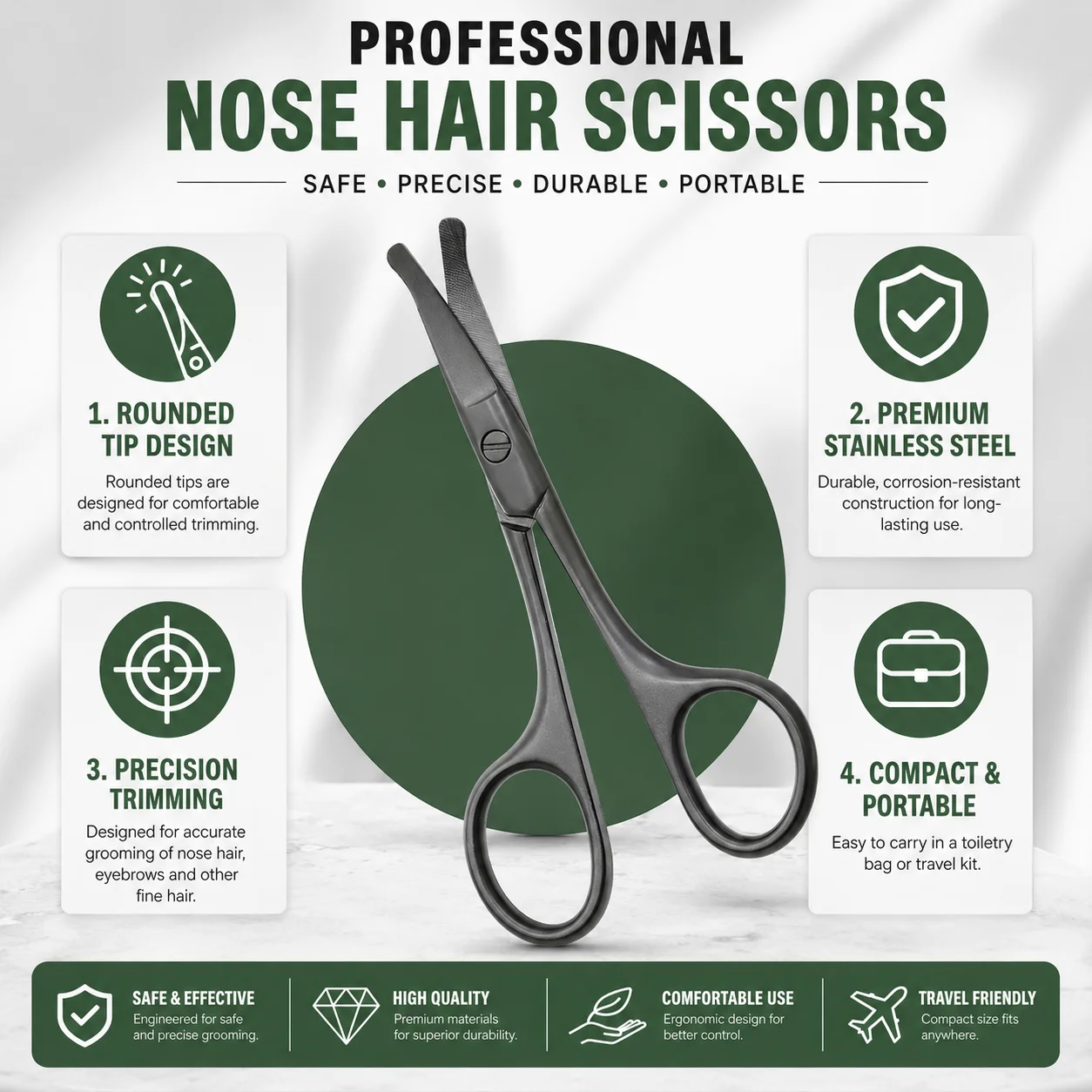 Professional Nose Hair Scissors Rounded Tip Stainless Steel Grooming Scissors Precision Trimming Tool for Nose Hair Eyebrows Dai