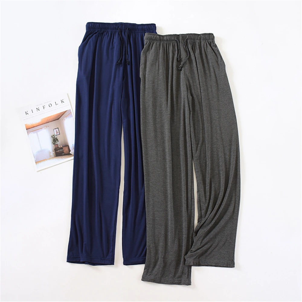 Spring Autumn Men\'s Pajama Trousers Modal Home Pants Thin Wide Leg Large Size Loose Drawstring Sleep Bottom Sleepwear Trousers