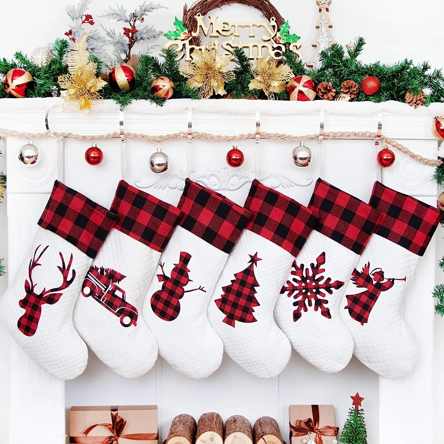 1pc Christmas Stockings Socks Gifts Candy Bag Elk Xmas Tree Deer Printing Pocket Hanging Ornament New Year Decorations