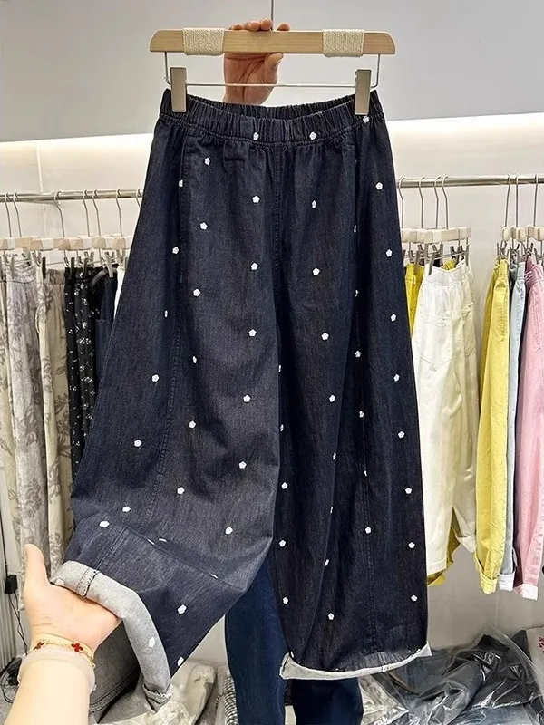 

Джинсы унисекс больших размеров с высокой талией, широкими штанинами, свободные, прямые, повседневные, летние, укороченные (до щиколотки), модные, для подростков