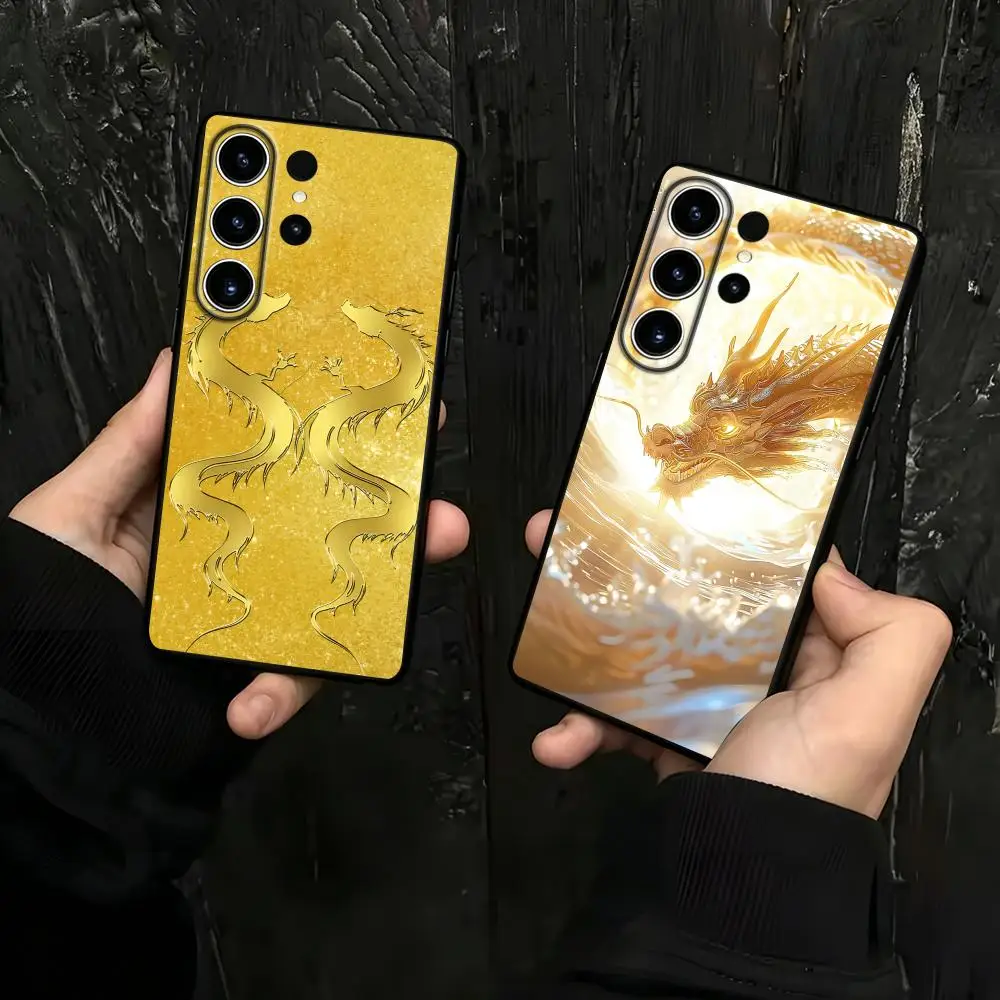 Golden Dragon Phone Case For Samsung Galaxy S26 S25 S24 S23 S22 S21 S20 Plus Ultra Note20 Soft Black
