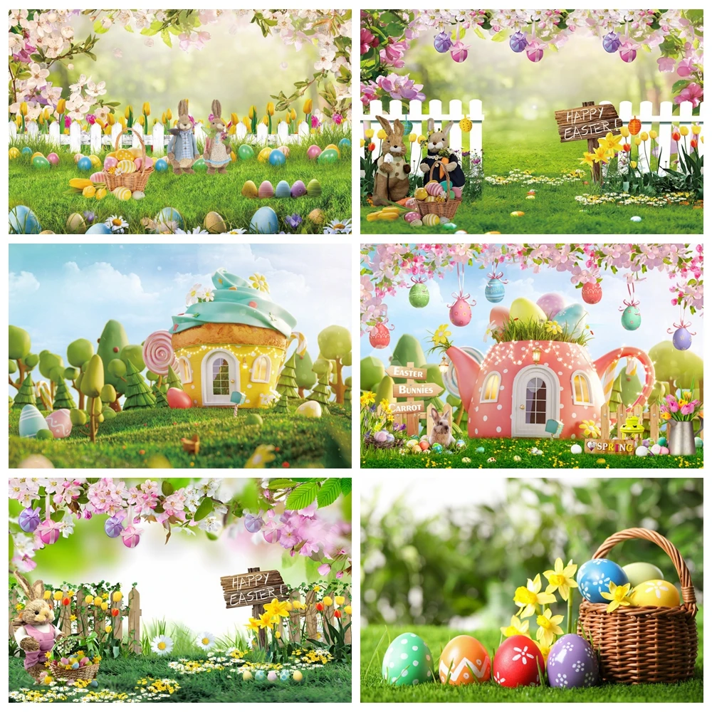 

Photography Background Happy Easter Spring Eggs Green Grass Leaves Newborn Photocall Baby Birthday Wooden Backdrop Photostudio