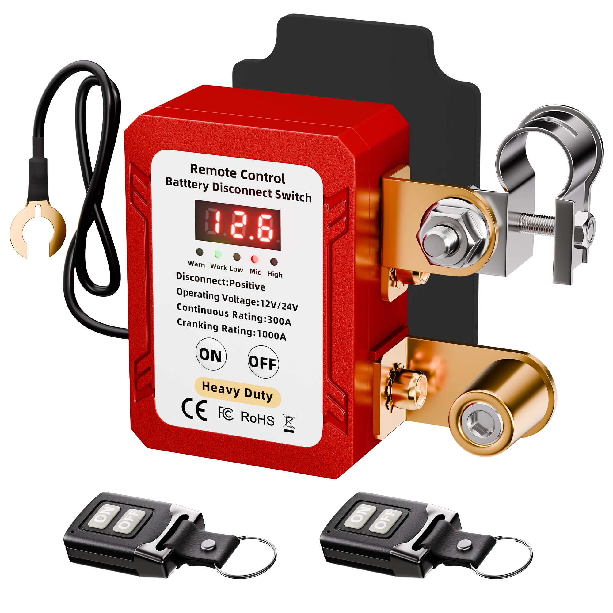 Image of 300A Ferngesteuerter Batterie-Trennschalter 12V 24V Adaptiver Diebstahlschutz Kabelloser Batterie-Abschalterschalter mit Intelligenter LED-Spannungsüberwachung