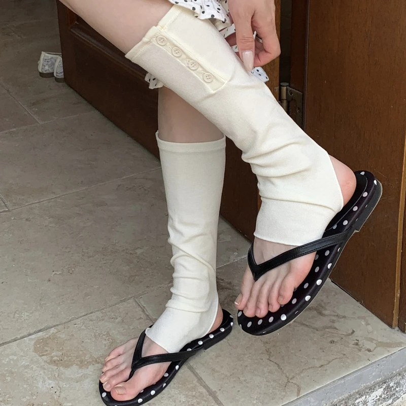 Button Leg Warmers Women Foot Stepping Leg Cover Middle Tube Socks Japanese Girls Foot Cover Leg Warmers Solid Color Calf Socks