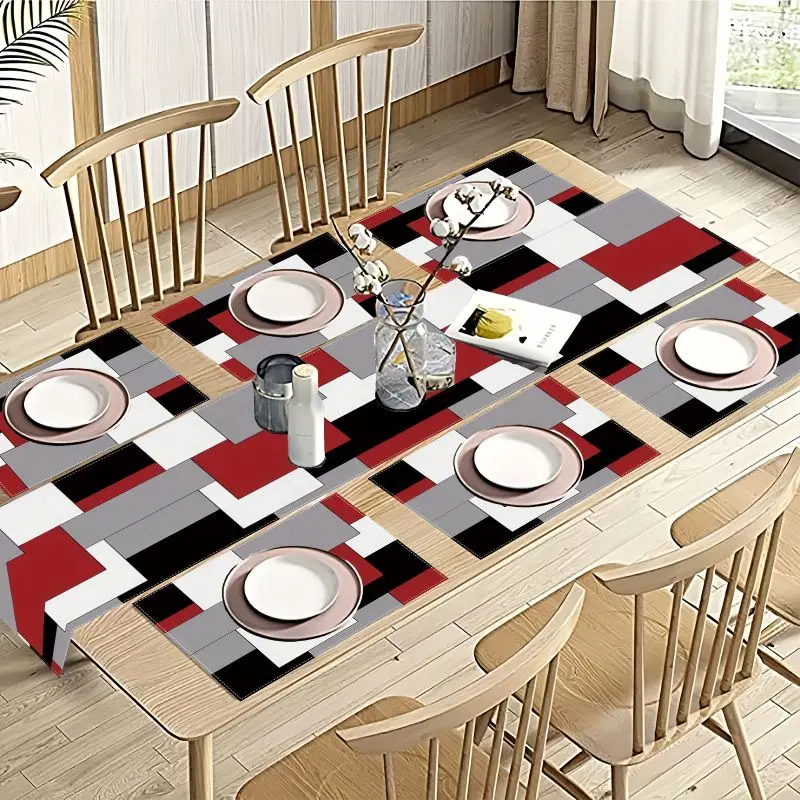 Modern Minimalist Contrast Geometric Table Runner Placemats Set Waterproof Anti Slip Washable Kitchen Dining Mat
