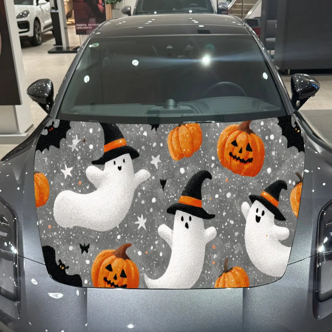 

Halloween Pumpkin Ghost PVC Car Hood Wraps, Self-Adhesive Waterproof Car Bonnet Decal Sticker, Car Decoration Protection Sticker